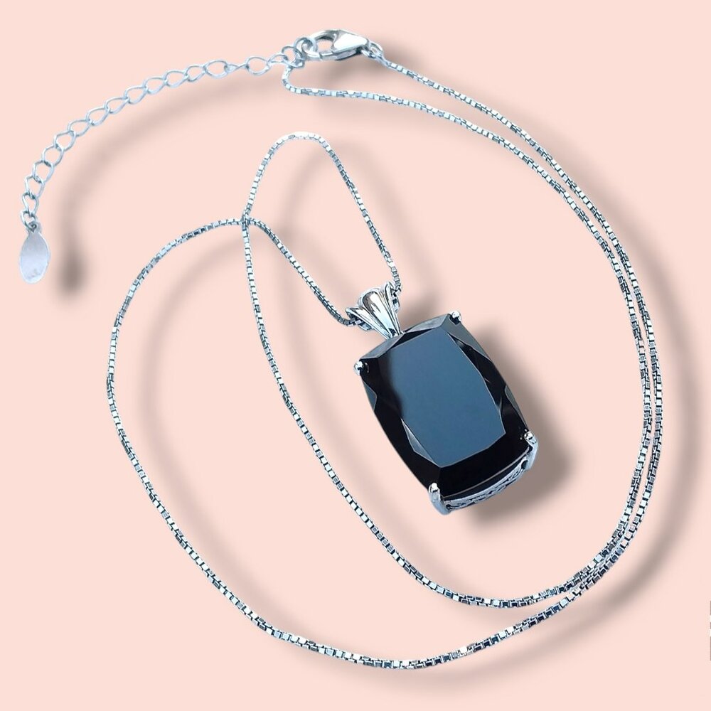 BBJ 925 Sterling Silver Black Onyx Pendant Necklace Box Chain 18in 9.9g Goth